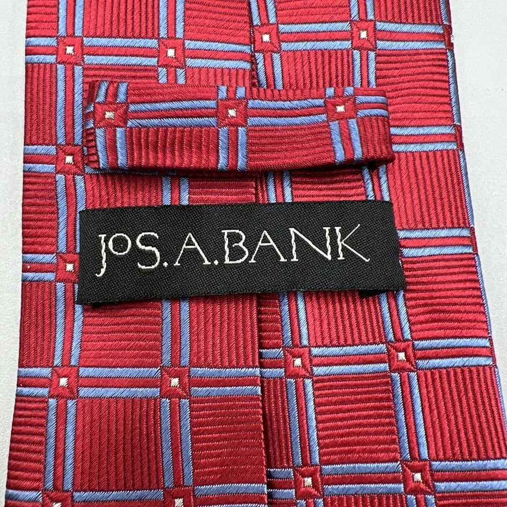 JoS A Bank Geometric Square‎ Tie 100% Silk L-59.5
